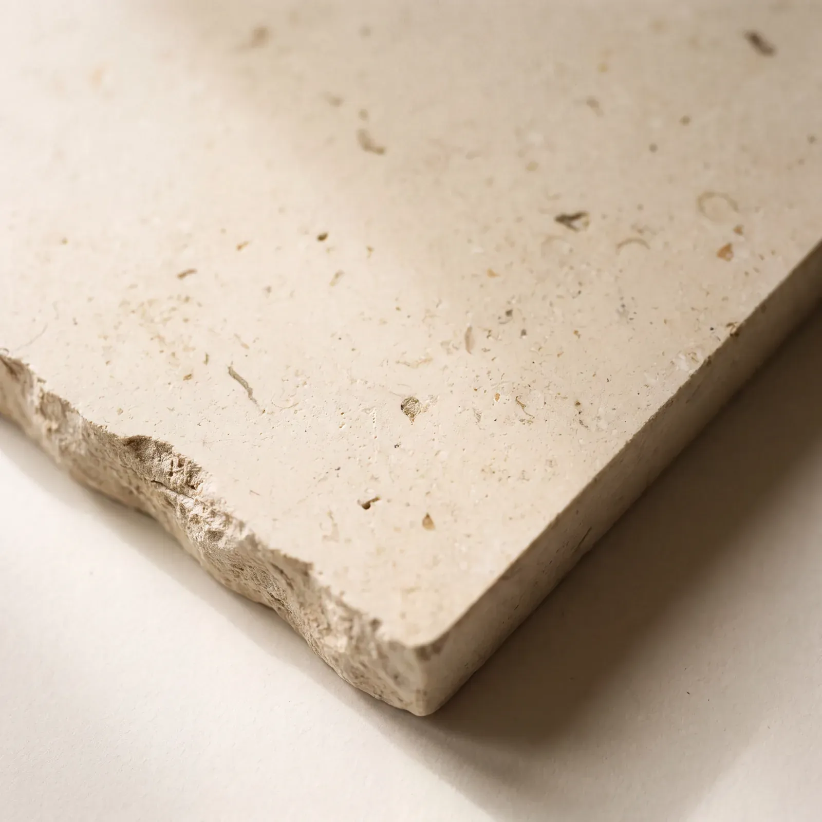 Honed limestone slab sample with a soft matte surface